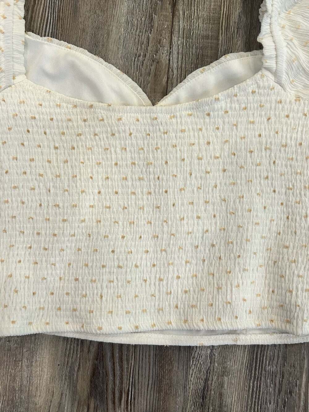 Japna Cream Swiss Dot Smocked Milkmaid Crop Top - Picture 6 of 9